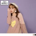 Fleece Panel Heart Embroidered Pullover