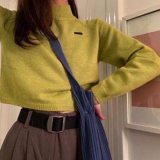 Mock Neck Plain Cropped Sweater