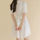 Short-sleeve Tie-waist Lace Mini A-line Dress