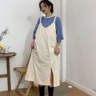 Elbow-sleeve Striped T-shirt / Strappy Midi Dress
