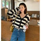 Striped Pointelle Cropped Cardigan