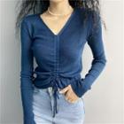 Long-sleeve Drawstring Knit Top In 5 Colors