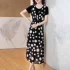 Set: Short-sleeve Top + Dotted Sleeveless Midi A-line Dress