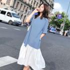 Short Sleeve Color-block Midi Dress