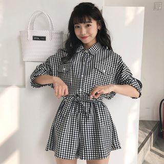 Elbow Sleeve Collared Playsuit