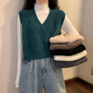 V-neck Cropped Sweater Vest / Mock-neck Knit Top