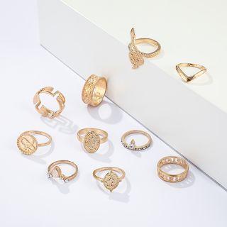 Set Of 10: Alloy Ring (assorted Designs) Set Of 10 - 8852 - One Size