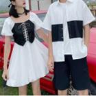 Couple Matching Elbow-sleeve Shirt / Shorts / Mini A-line Dress / Set
