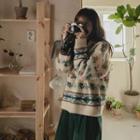 Drop-shoulder Floral Patterned Sweater Ivory - One Size