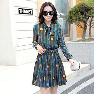 Long-sleeve Dotted Patterned Dress