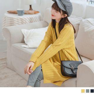 Slit-side Mock Neck Sweater Dress