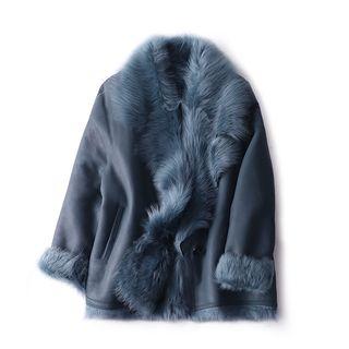 Furry Trim Genuine Leather Buttoned Jacket