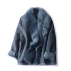 Furry Trim Genuine Leather Buttoned Jacket