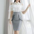 Set: Cutout Lace Shirt + Ruffled Skirt