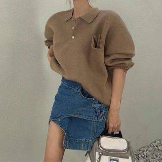 Collared Sweater / Denim Skirt