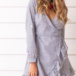 Long Sleeve Striped Sheath Dress