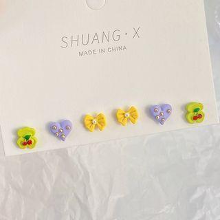 Sterling Silver Stud Earring Set Set Of 3 Pairs - Sse1 - Yellow & Green & Purple - One Size
