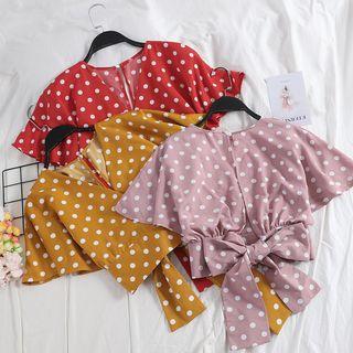 V-neck Bow Back Dotted Short-sleeve Top