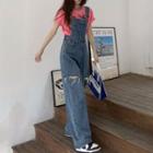 Distressed Wide Leg Denim Dungaree Pants