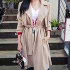 Flap-detail Open-front Trench Coat With Sash