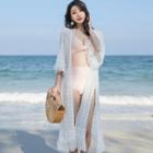 Fringed Open-front Lace Cover-up White - One Size