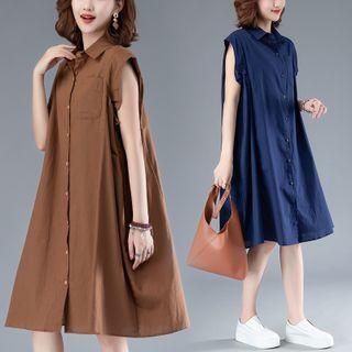 Sleeveless Collar Midi A-line Dress