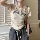 Short-sleeve Lettering Henley Top / Sweatpants