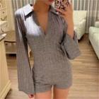 V-neck Bell Sleeve Knit Romper
