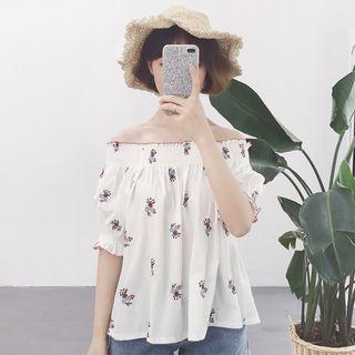 Embroidered Off Shoulder Elbow Sleeve Blouse