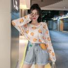 Tangerine Print Long-sleeve T-shirt / Contrast Shorts
