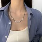 Faux Pearl Alloy Necklace Silver & White - One Size