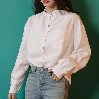 Long Sleeve Stand-collar Plain Shirt