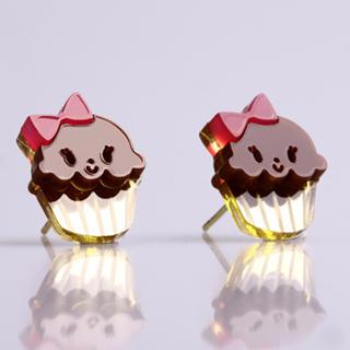 Miss Cupcake Chocolate Stud Gold Earrings