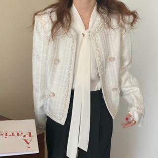 Knot Strap Plain Shirt / Long-sleeve Breasted Jacket