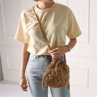 Drawstring Knit Cross Bag