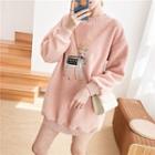 Embroidered Faux-shearling Pullover Dress Pink - One Size