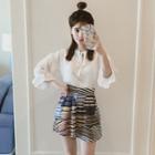 Set: Lantern Sleeve Top + Patterned Skirt