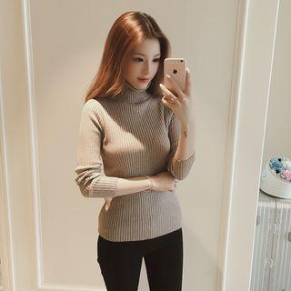 Angora Wool Blend Turtleneck Knit Top