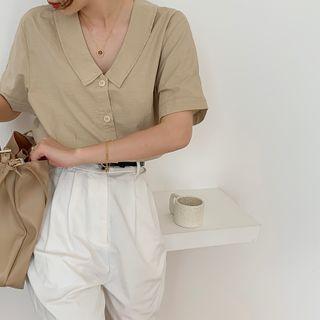 Short-sleeve V-neck Blouse As Figure - One Size