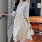 Set: Spaghetti Strap Floral Midi A-line Dress + Lace Top