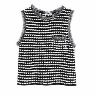 Frayed Trim Patterned Sleeveless Top