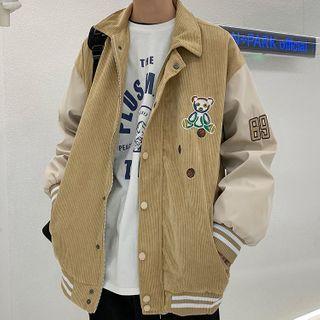 Corduroy Panel Zip-up Baseball Jacket