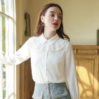 Bell-sleeve Plain Lace Blouse