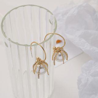 Rhinestone Faux Pearl Dangle Earring 1 Pair - 925 Silver Needle Earring - Silver Rhinestone - Gold - One Size