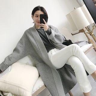 Knit Panel Open-front Long Coat