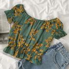 Short-sleeve Floral Print Top As Shown In Figure - One Size