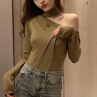 Cold Shoulder Turtleneck Long-sleeve T-shirt