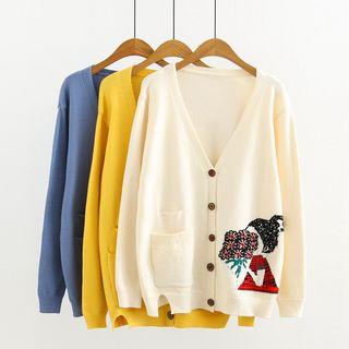 Printed V-neck Long Cardigan