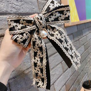 Lace Bow Faux Pearl Hair Clip