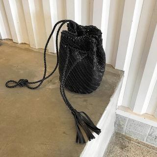 Tassel-detail Textured Bucket Bag With Strap